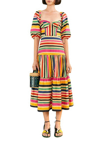 Robe midi Rainbow Stripes en coton - Multicolore