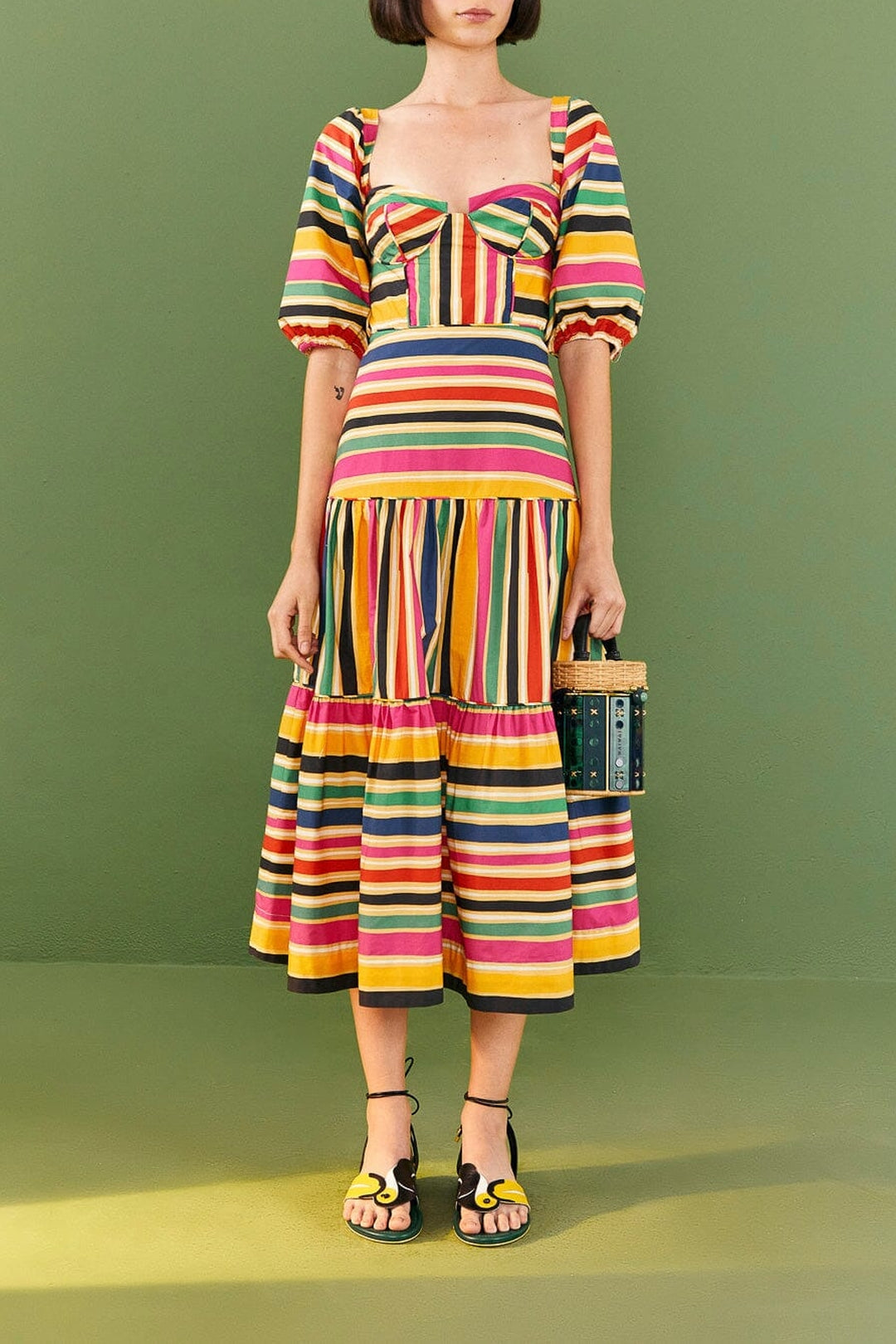 Robe midi Rainbow Stripes en coton - Multicolore