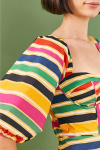 Robe midi Rainbow Stripes en coton - Multicolore