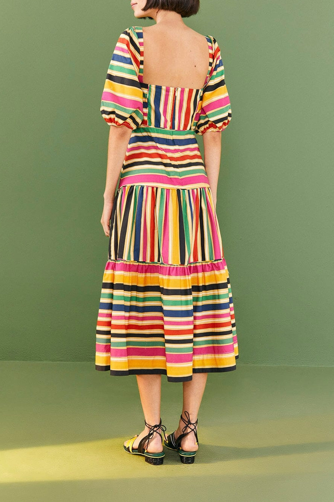 Robe midi Rainbow Stripes en coton - Multicolore