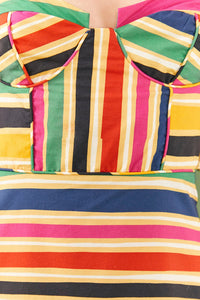 Robe midi Rainbow Stripes en coton - Multicolore