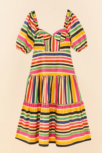 Robe midi Rainbow Stripes en coton - Multicolore