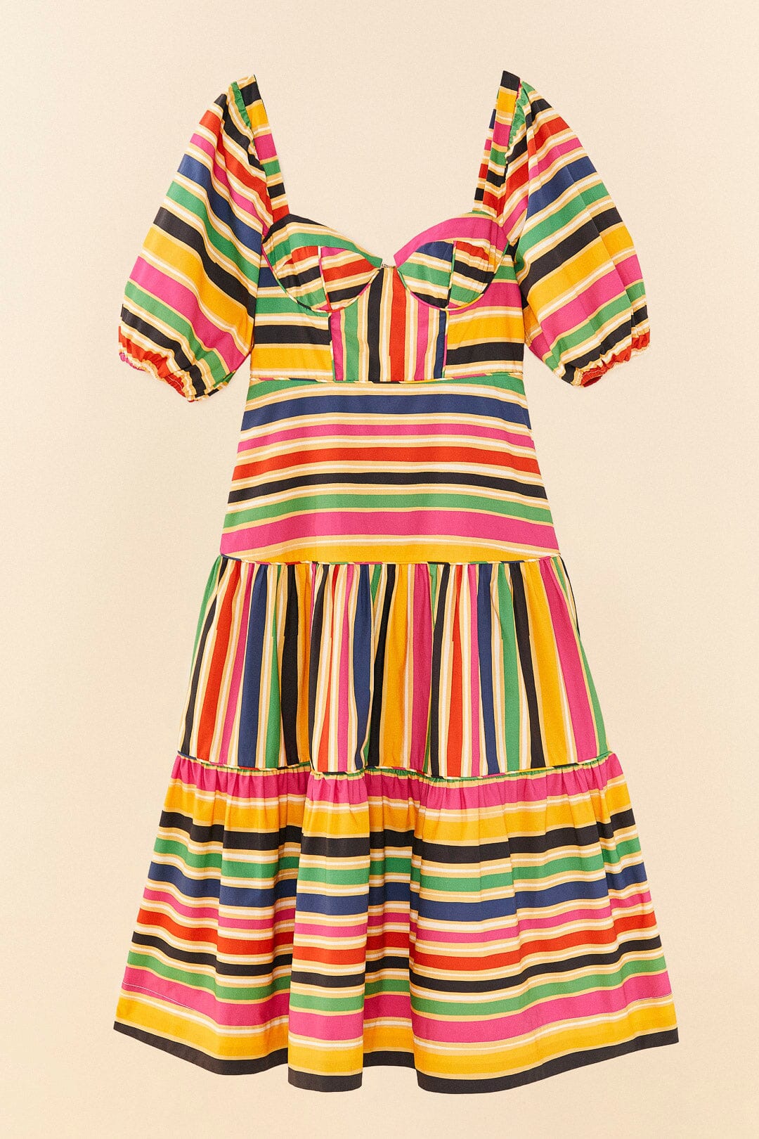 Robe midi Rainbow Stripes en coton - Multicolore
