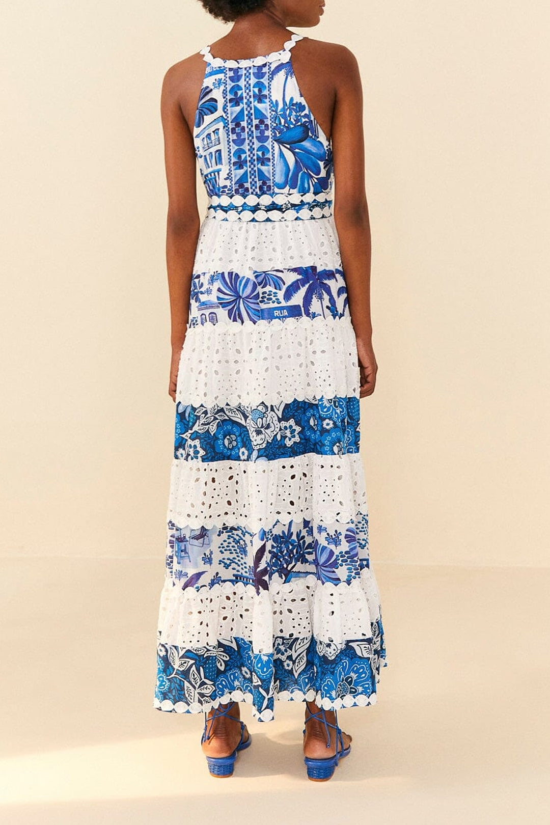 Robe longue à imprimés en coton - Bleu