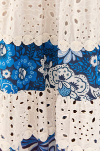 Robe longue à imprimés en coton - Bleu