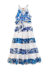 Robe longue à imprimés en coton - Bleu