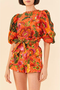 Blouse Jardin fleuri en coton - Orange