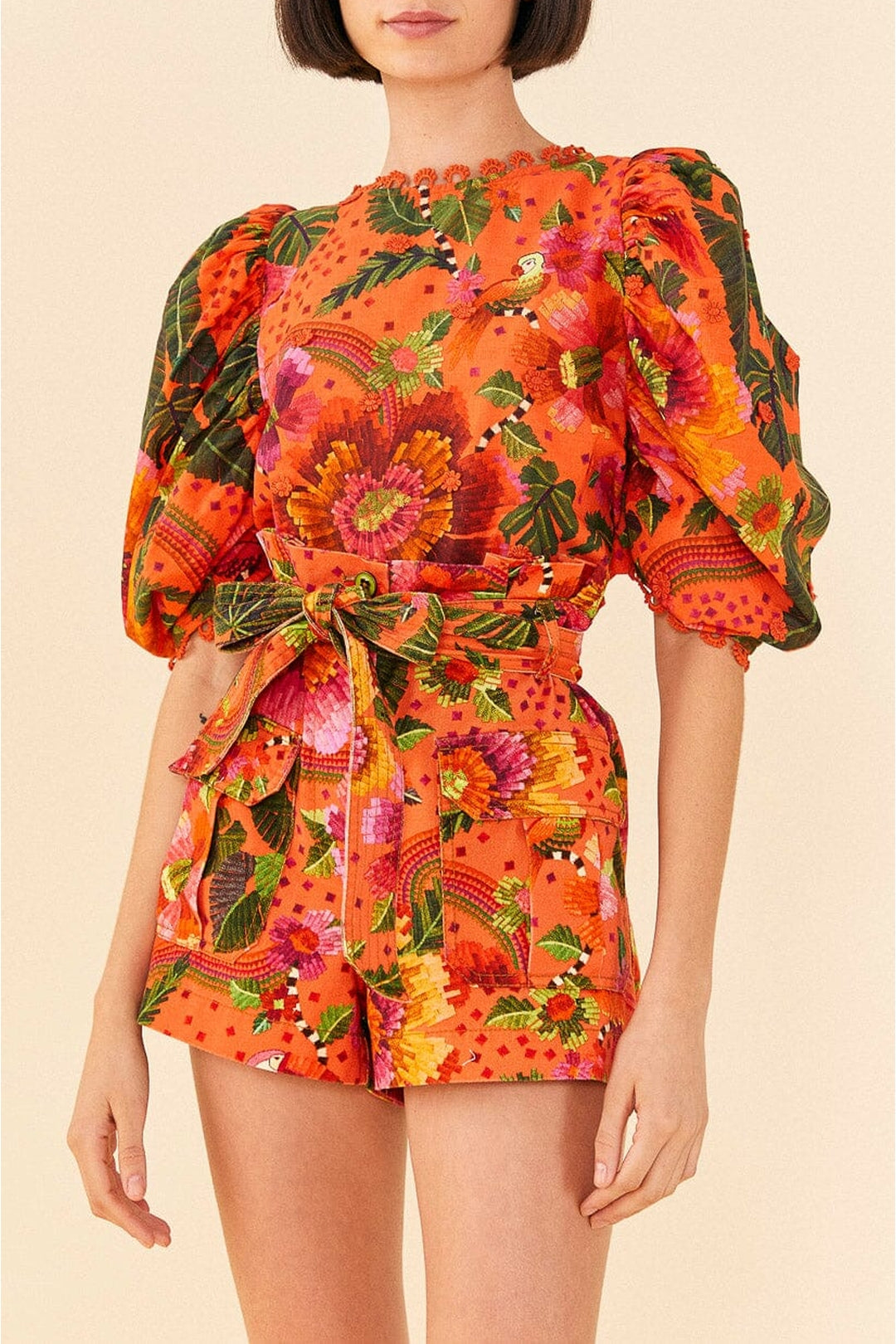 Blouse Jardin fleuri en coton - Orange