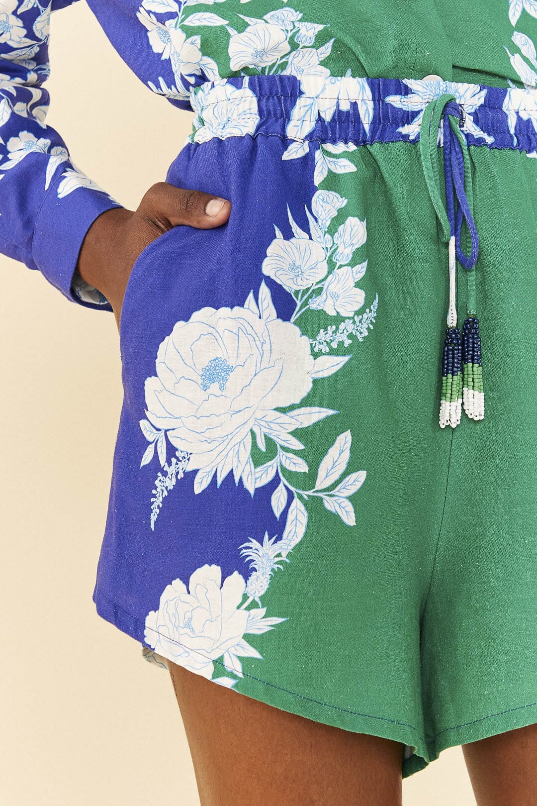 Short Garden Doux en lin - Bleu & vert