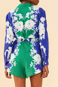 Short Garden Doux en lin - Bleu & vert