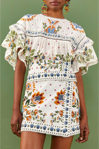 Jupe Summer Garden en coton - Blanc