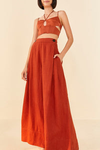 Pantalon large en lin - Rouge