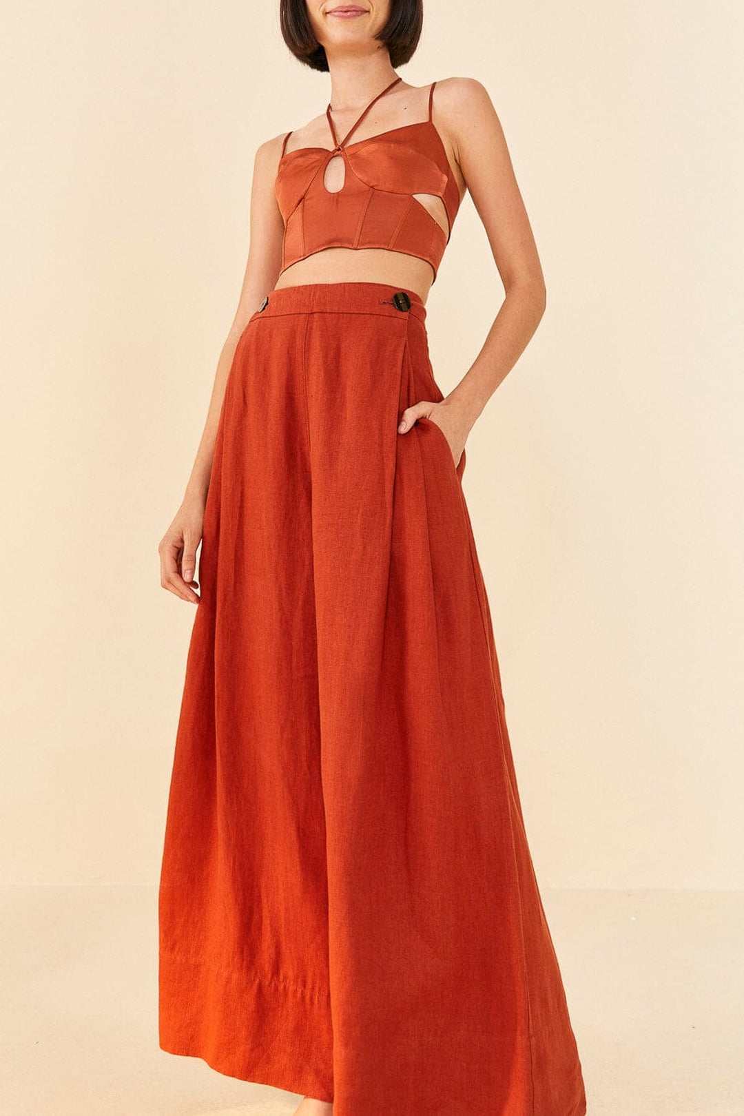 Pantalon large en lin - Rouge