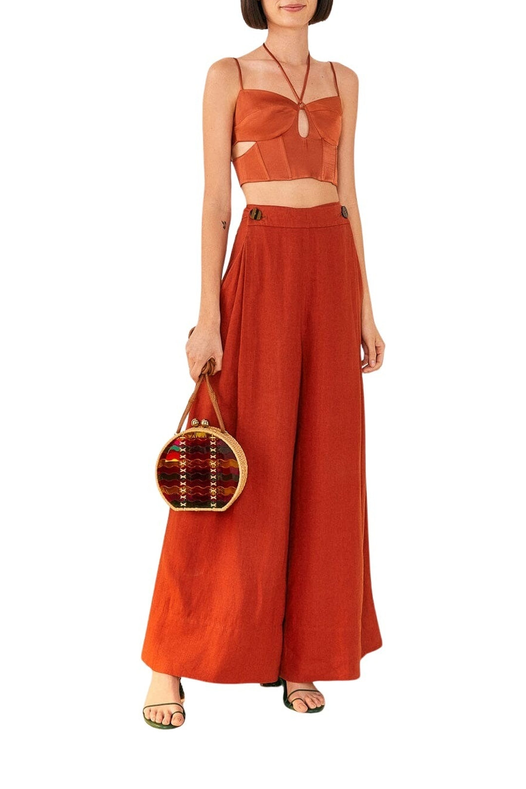 Pantalon large en lin - Rouge