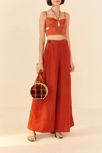 Pantalon large en lin - Rouge