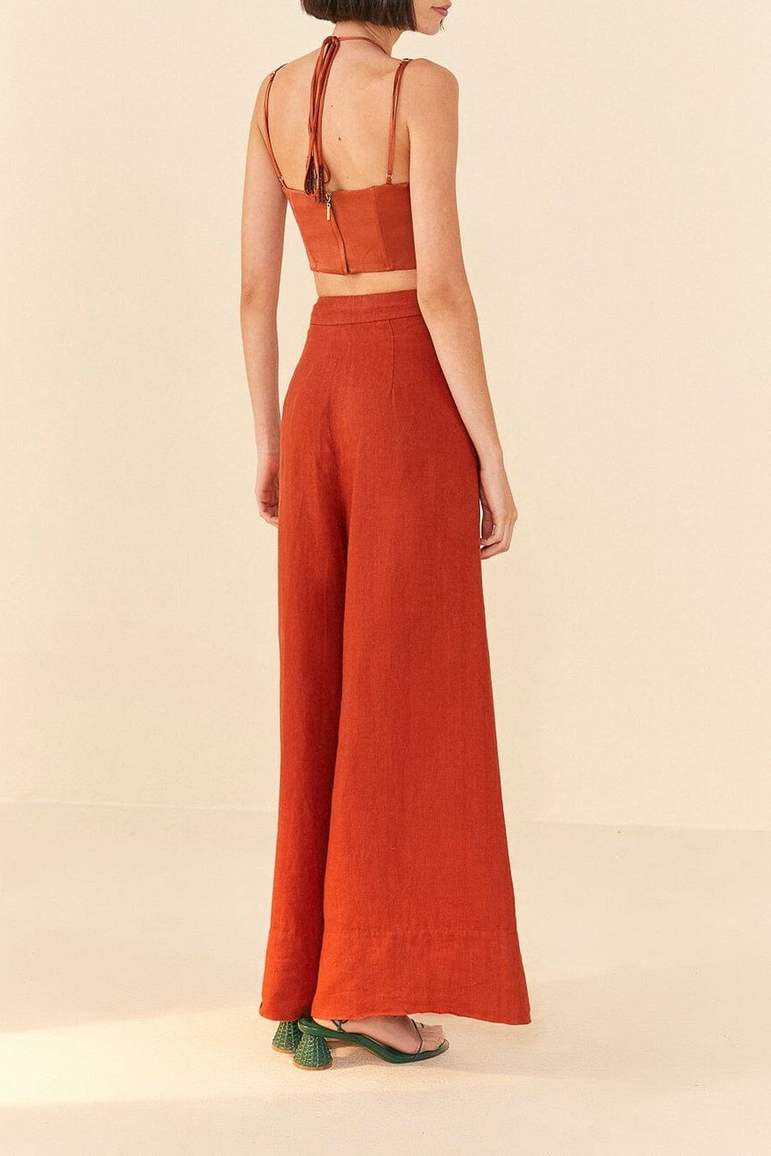 Pantalon large en lin - Rouge