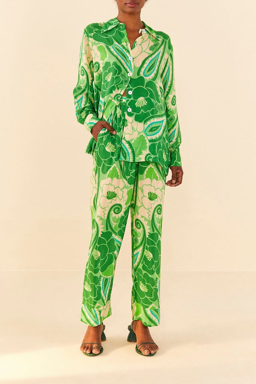 Pantalon Tropical à rayures - Vert