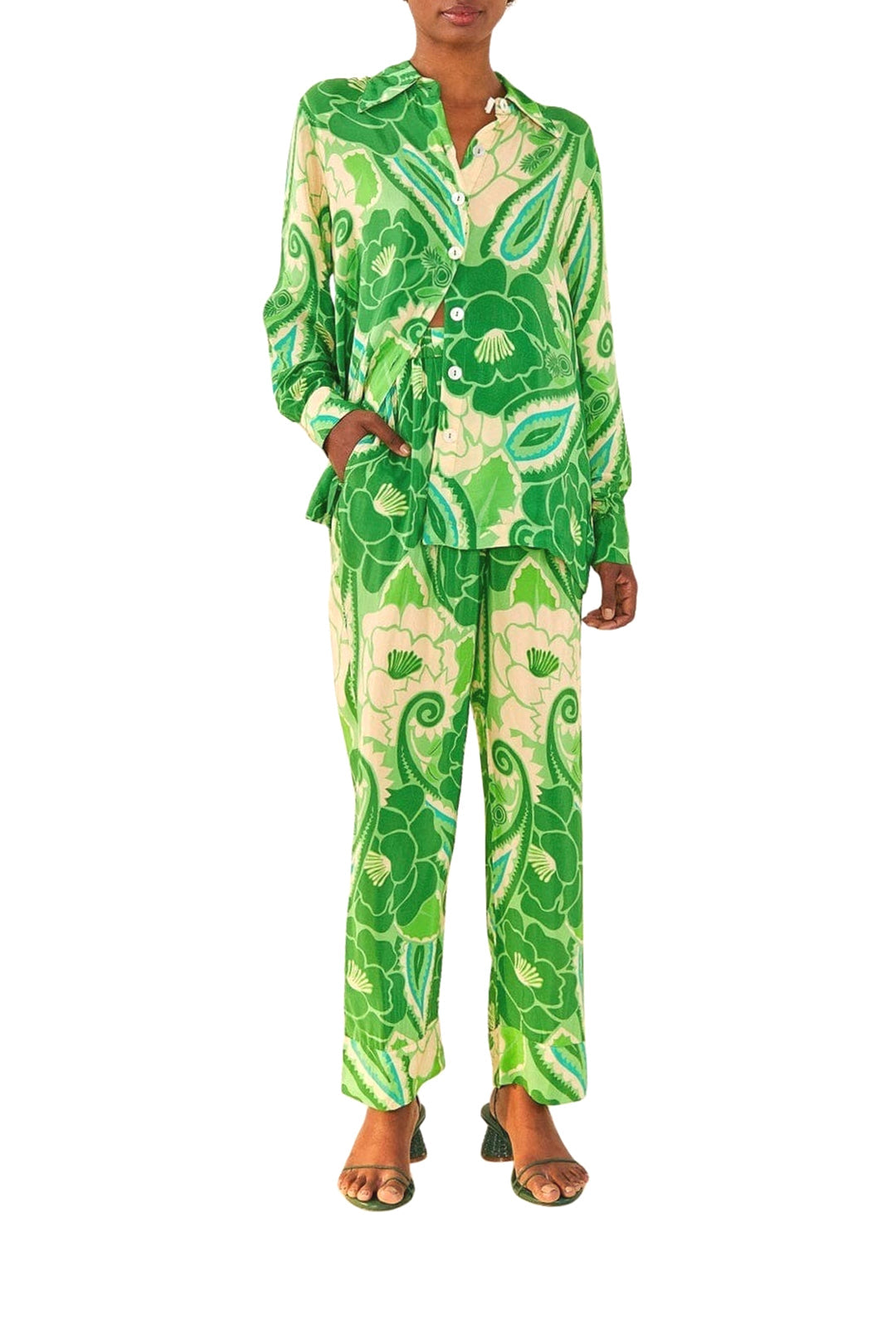 Pantalon Tropical à rayures - Vert
