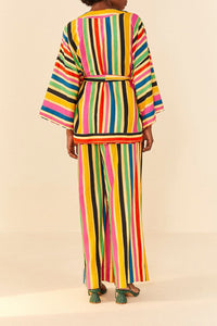 Kimono à rayures Arc-en-ciel en lin - Multicolore