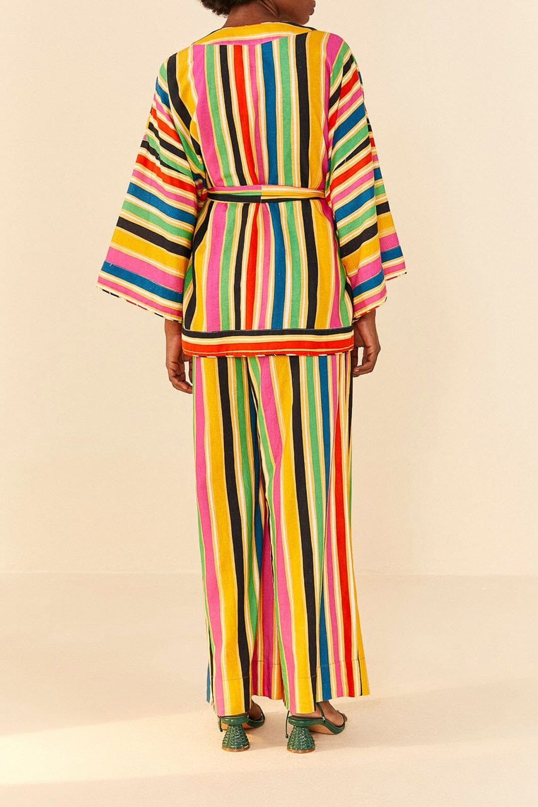 Kimono à rayures Arc-en-ciel en lin - Multicolore