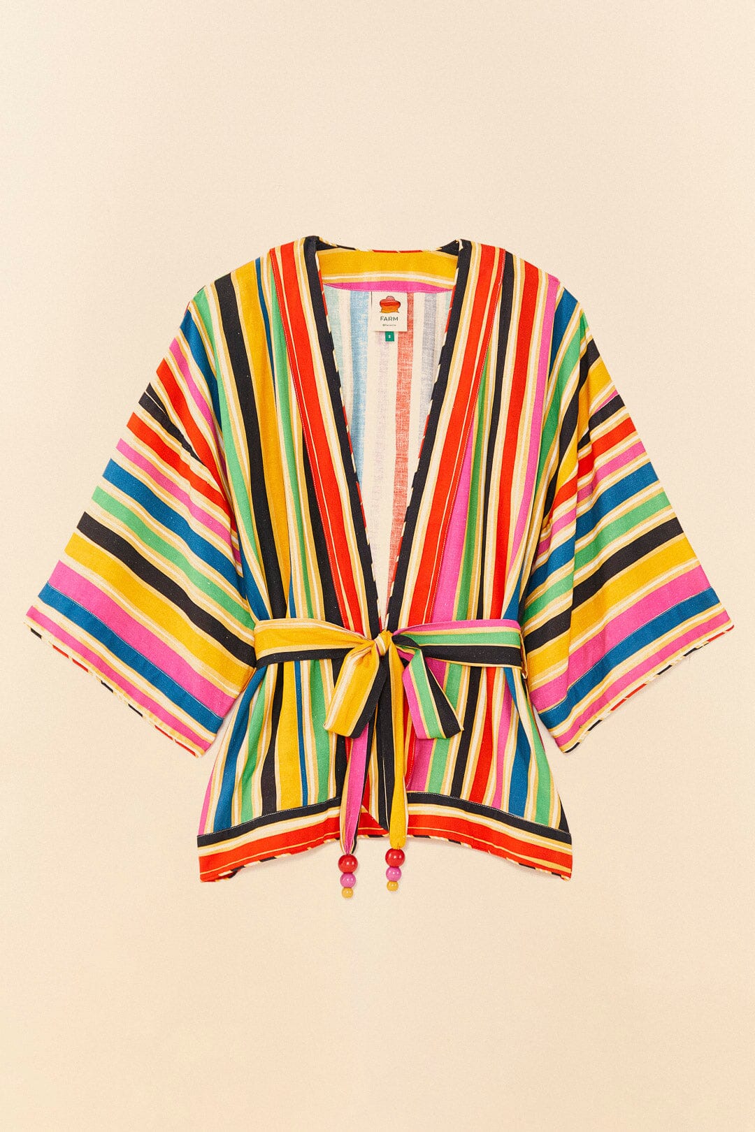 Kimono à rayures Arc-en-ciel en lin - Multicolore
