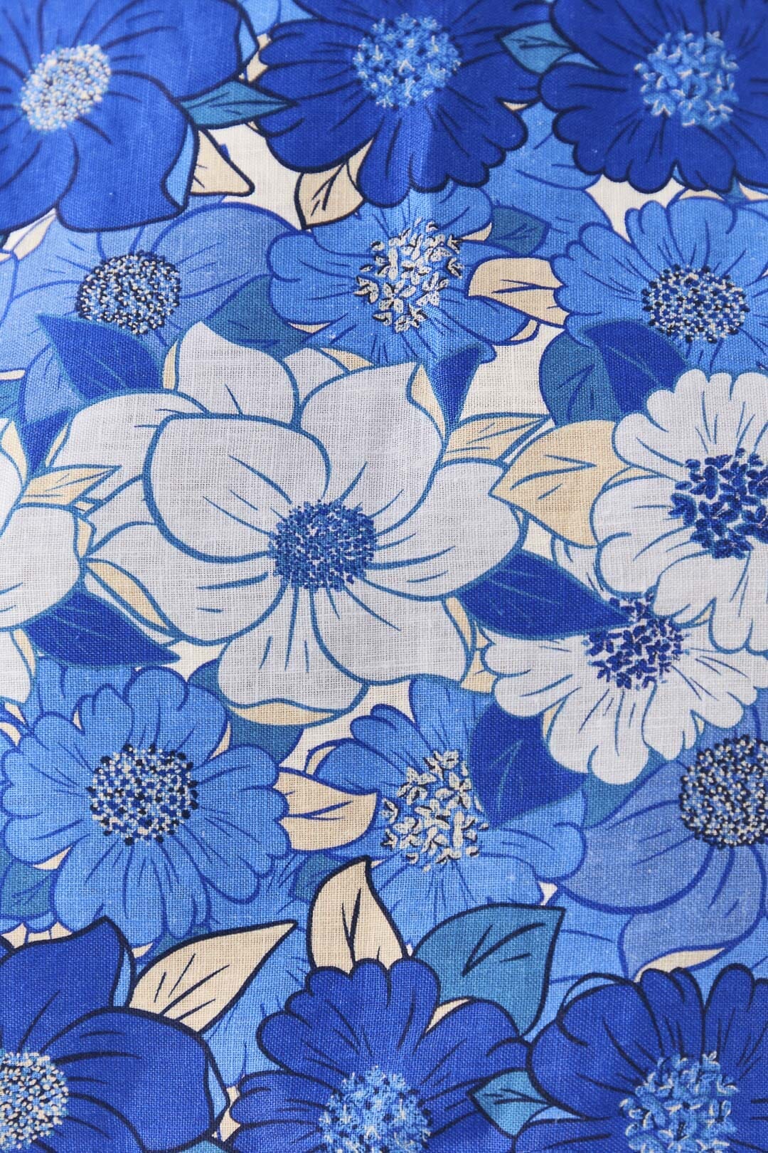 Blouse courte à rayures fleuries en lin - Bleu