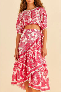 Jupe Tropical Woodcut en coton - Rose