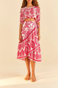 Jupe Tropical Woodcut en coton - Rose
