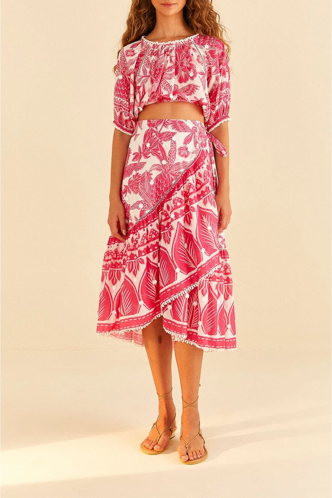 Jupe Tropical Woodcut en coton - Rose