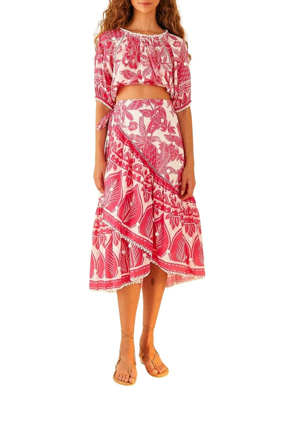 Jupe Tropical Woodcut en coton - Rose