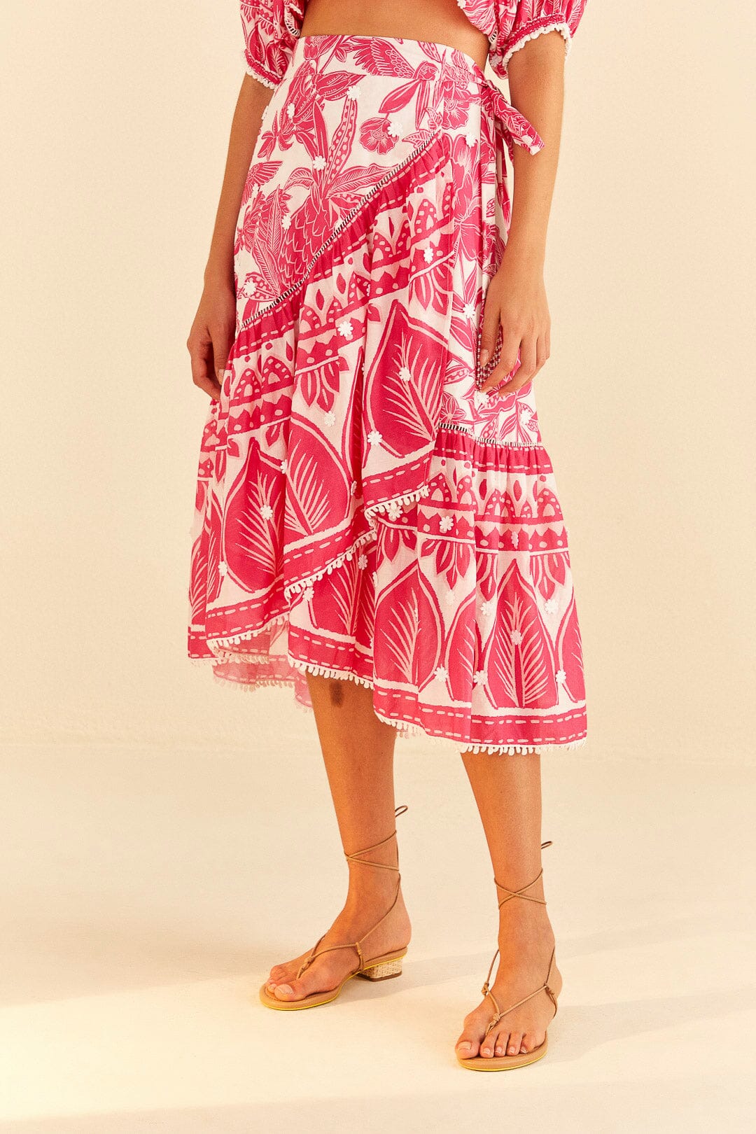 Jupe Tropical Woodcut en coton - Rose