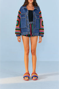 Veste en denim crochetée - Bleu