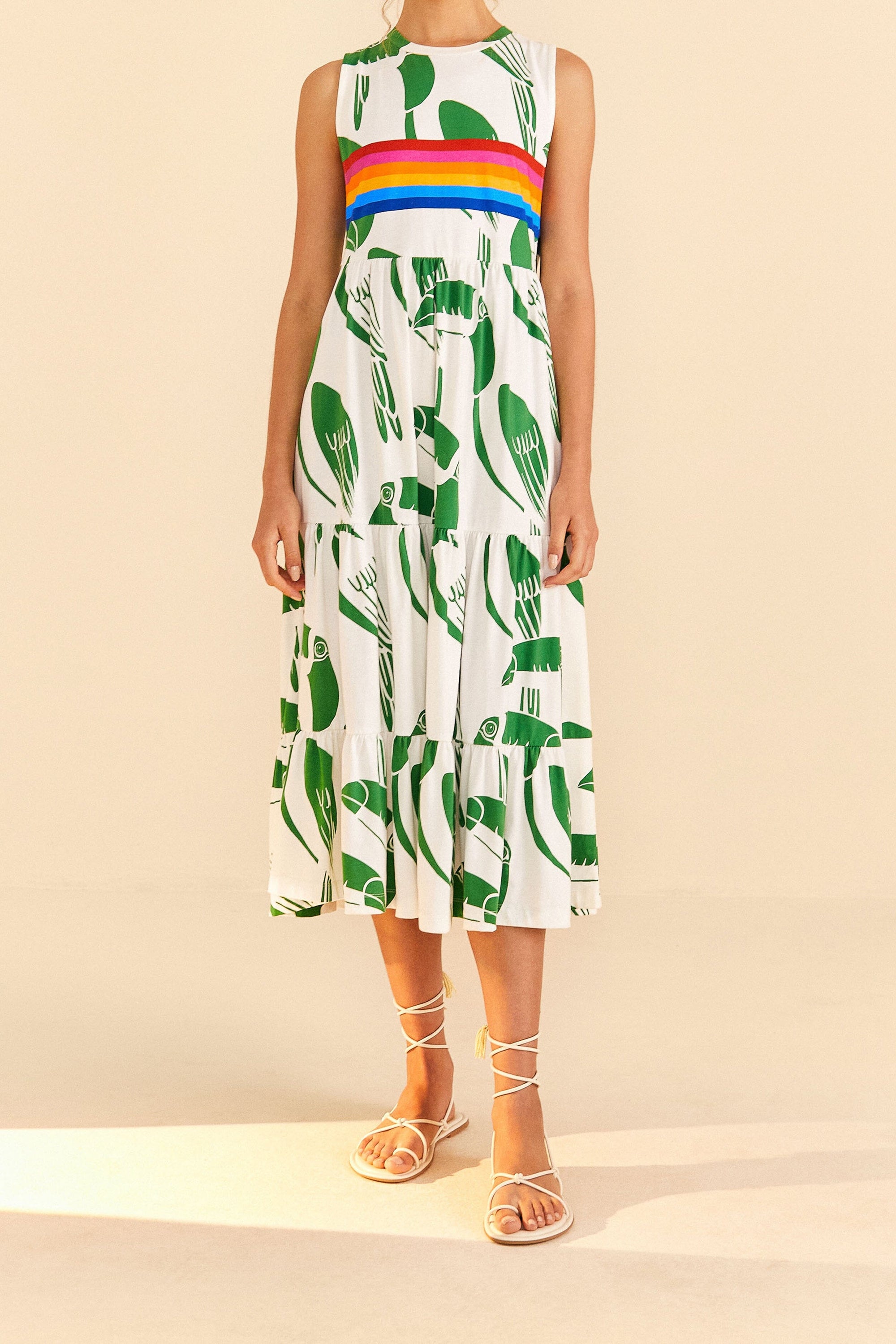 Robe midi Arc-en-ciel toucans en coton - Vert