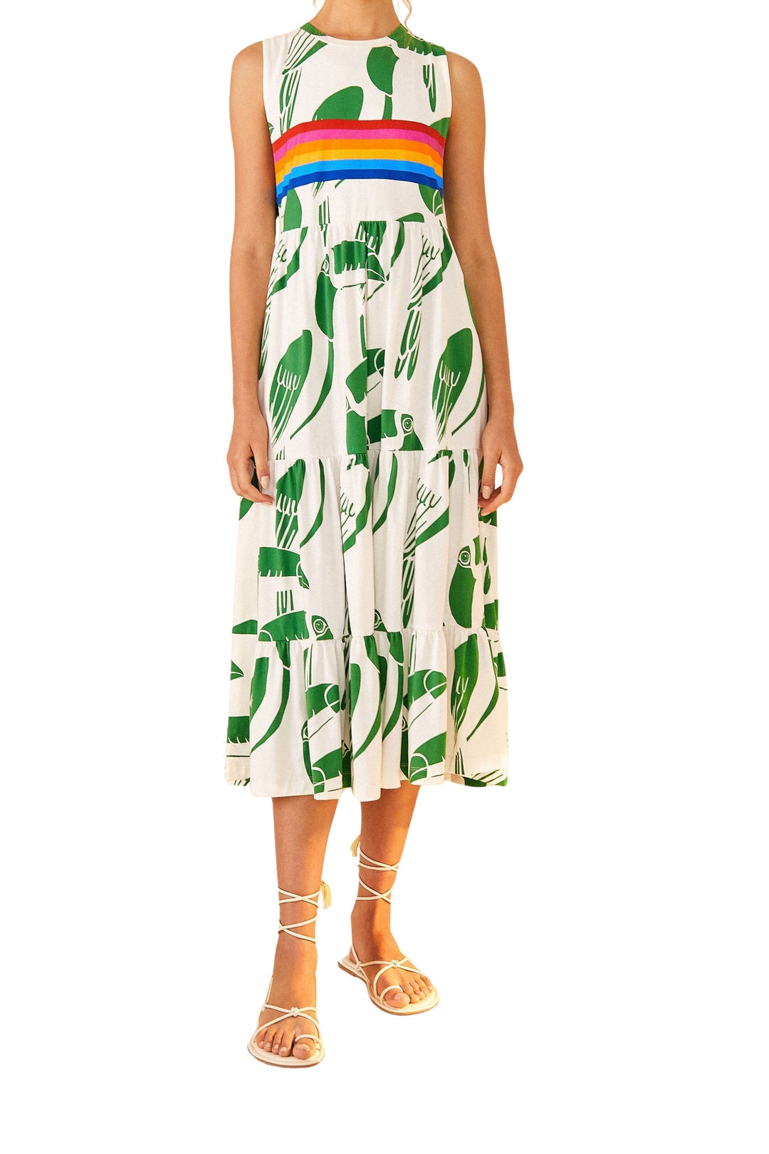 Robe midi Arc-en-ciel toucans en coton - Vert