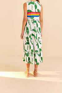 Robe midi Arc-en-ciel toucans en coton - Vert