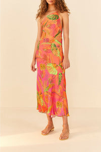 Robe longue asymétrique Ombre Forest - Orange