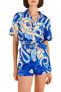 Combi-short Tropicale Groove en lin - Bleu