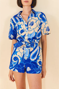 Combi-short Tropicale Groove en lin - Bleu