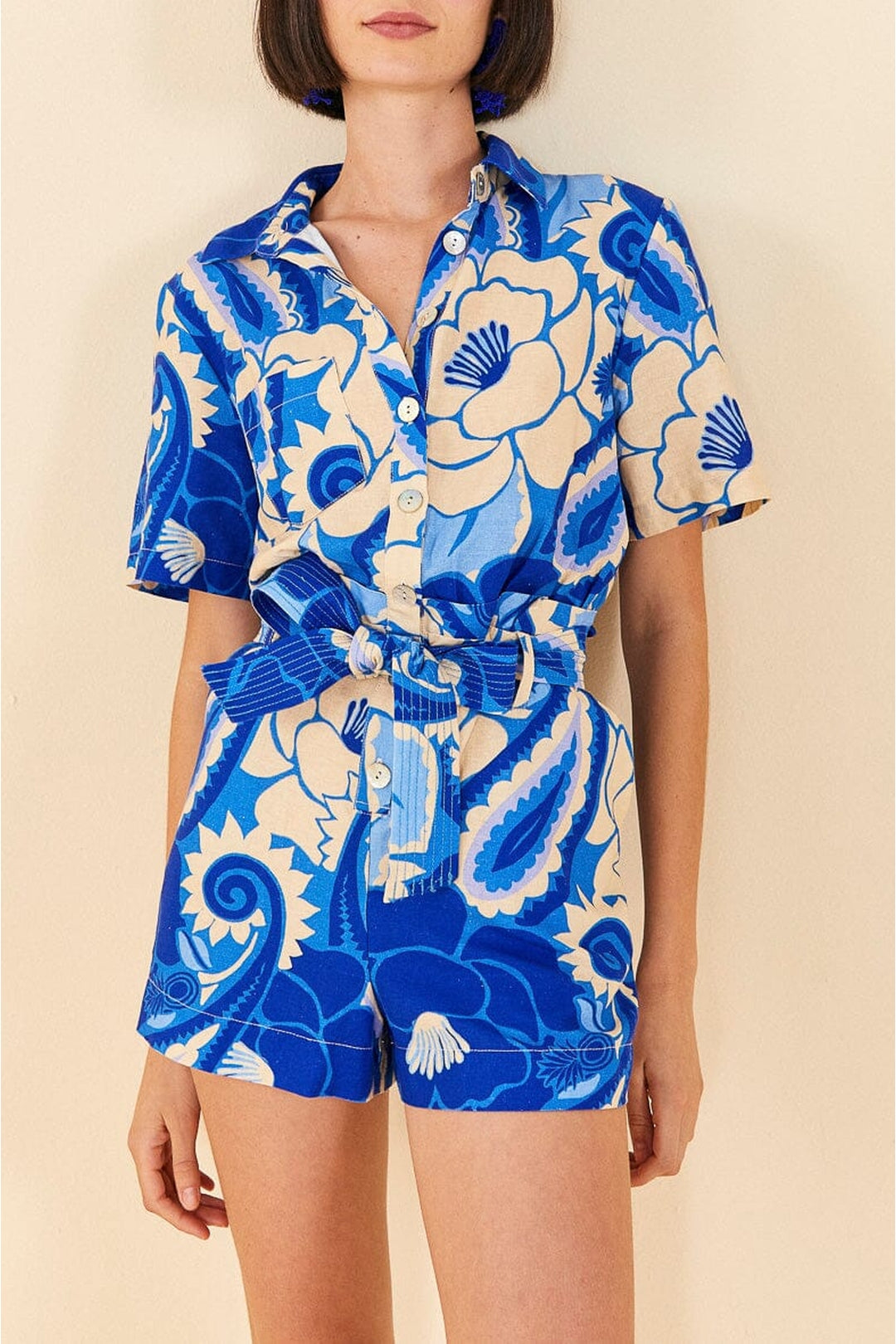 Combi-short Tropicale Groove en lin - Bleu