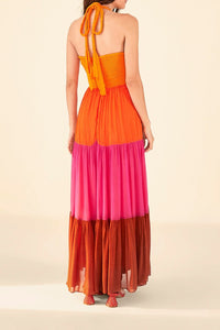 Robe longue Color Blocking - Multicolore