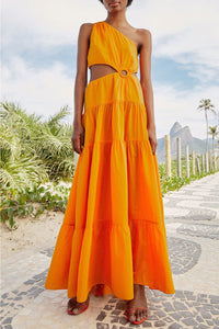 Robe longue asymétrique en coton - Orange