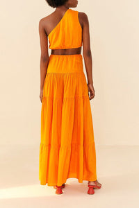 Robe longue asymétrique en coton - Orange