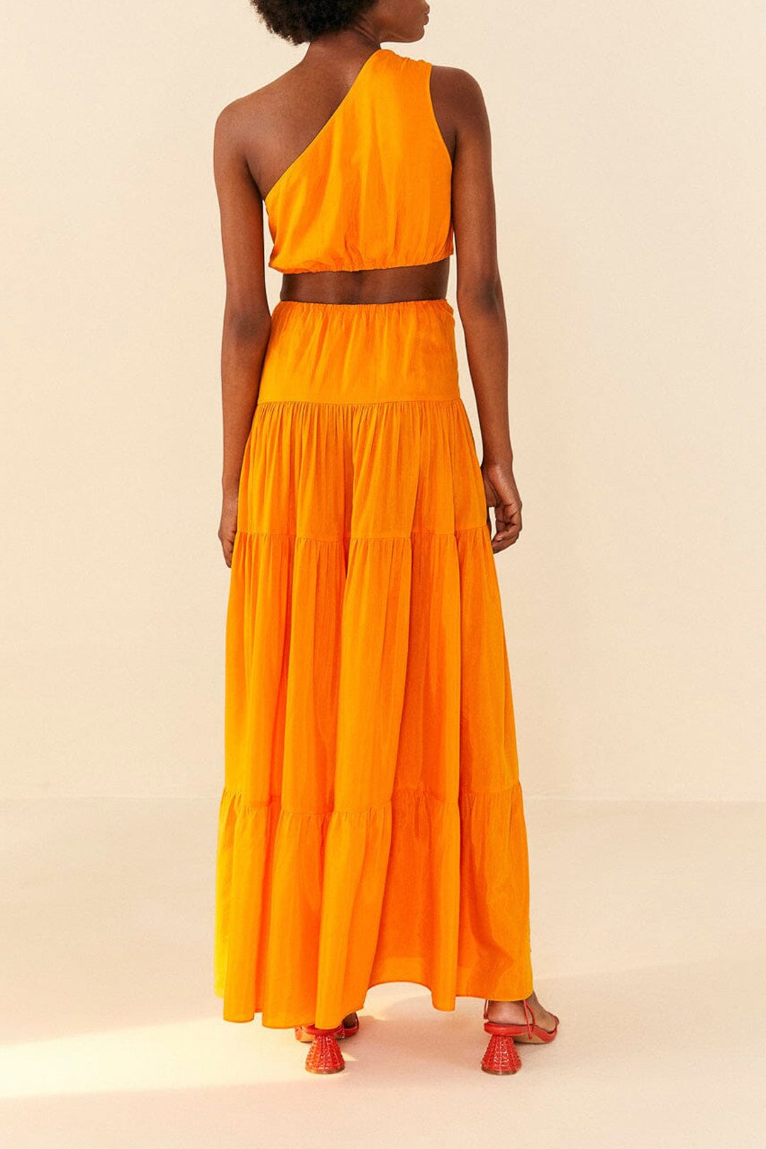 Robe longue asymétrique en coton - Orange