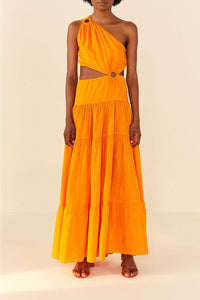 Robe longue asymétrique en coton - Orange