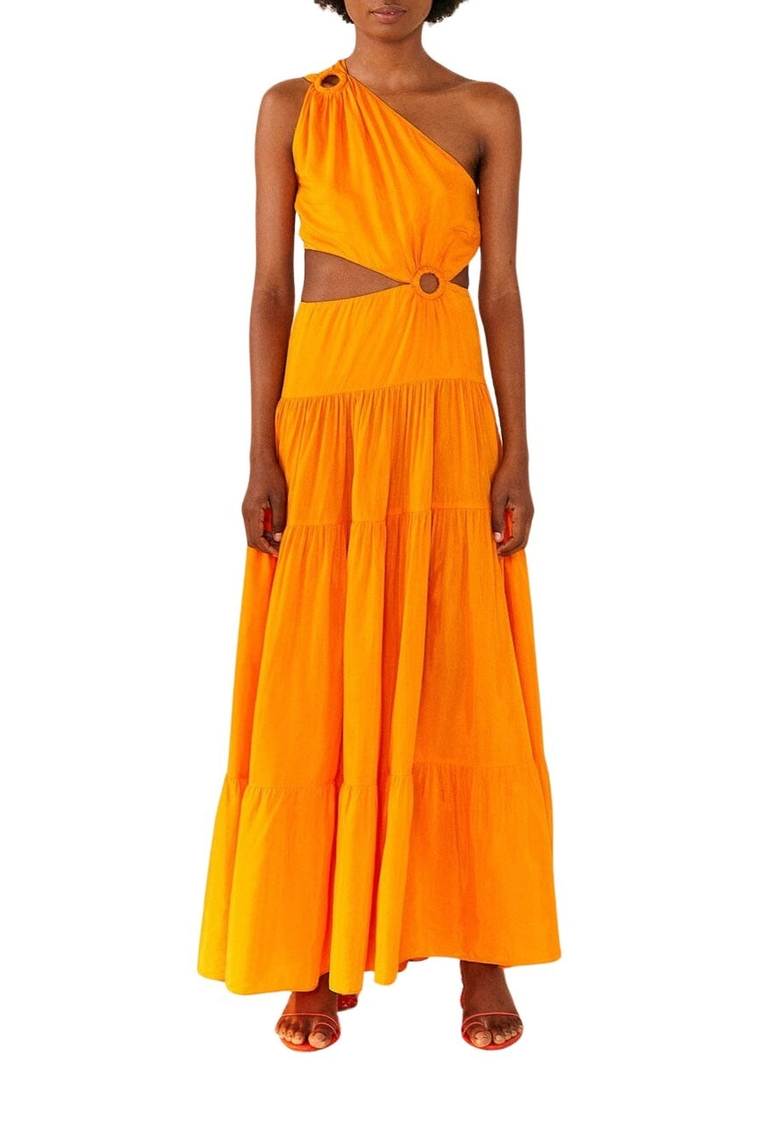 Robe longue asymétrique en coton - Orange