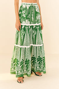 Jupe longue Macaw Elegance en coton - Vert