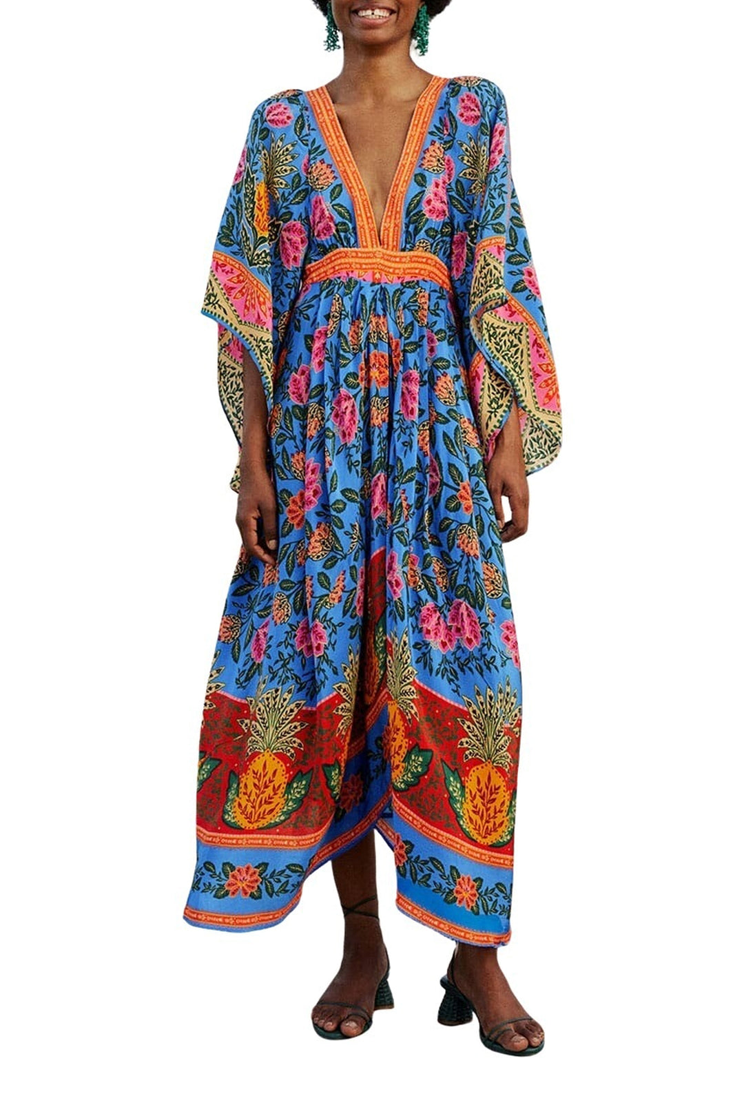 Robe longue caftan Jardin Ananas - Bleu