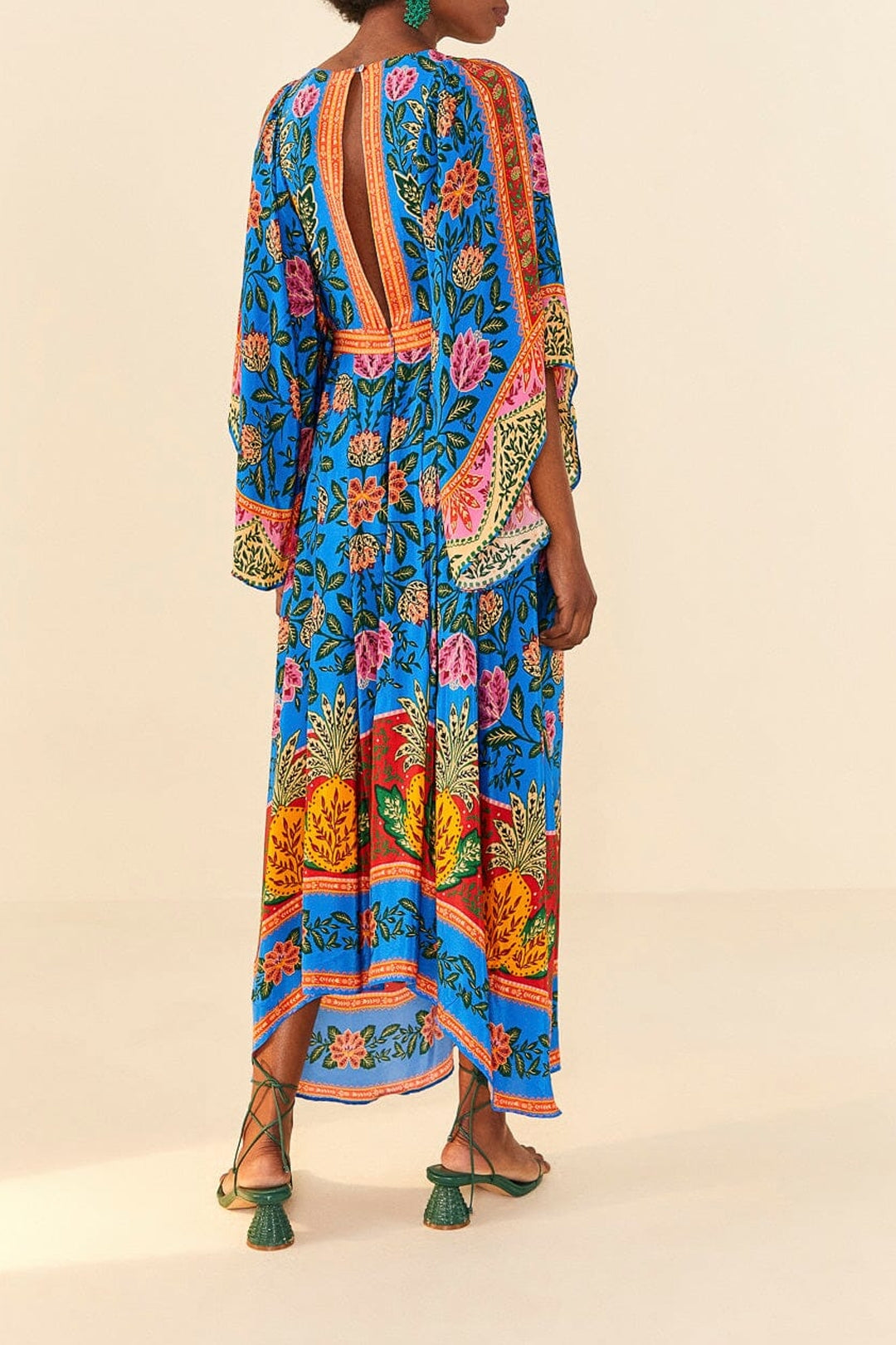 Robe longue caftan Jardin Ananas - Bleu