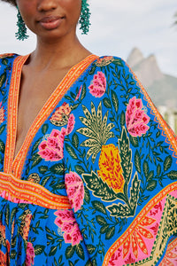 Robe longue caftan Jardin Ananas - Bleu