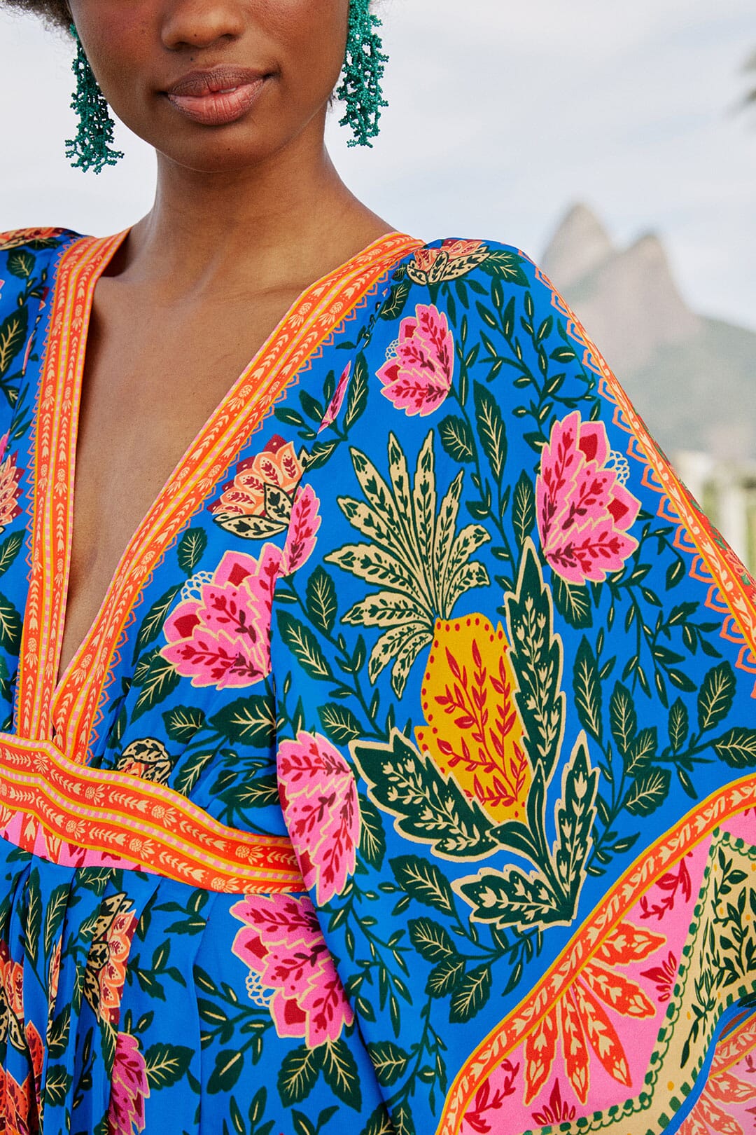 Robe longue caftan Jardin Ananas - Bleu